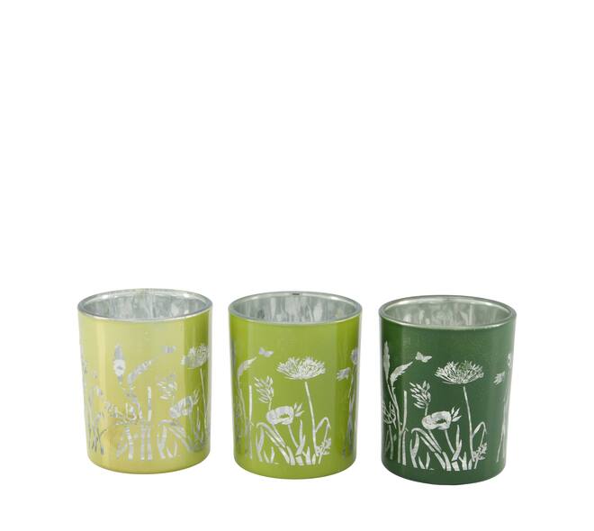 Tealight holder glass 7x7x8.5cm  - Green