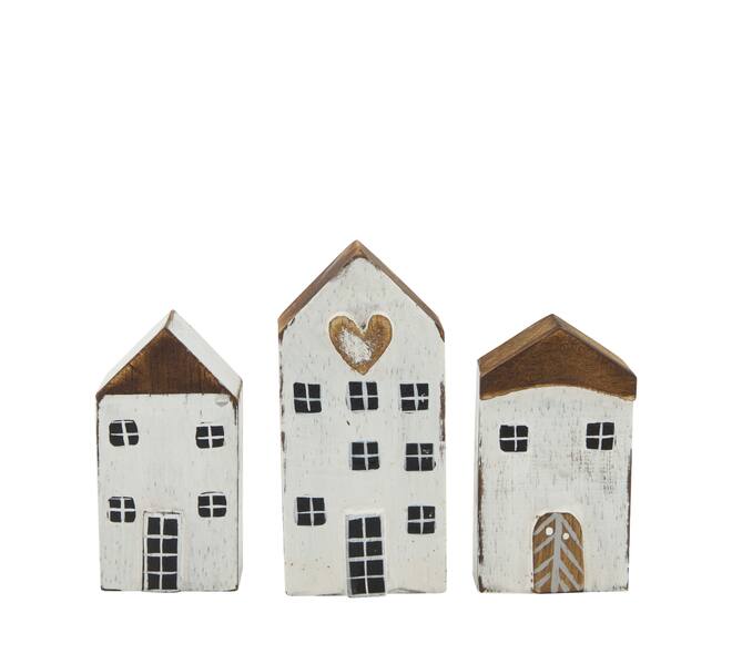 House albizia wood 16x3x12cm 3pc - White
