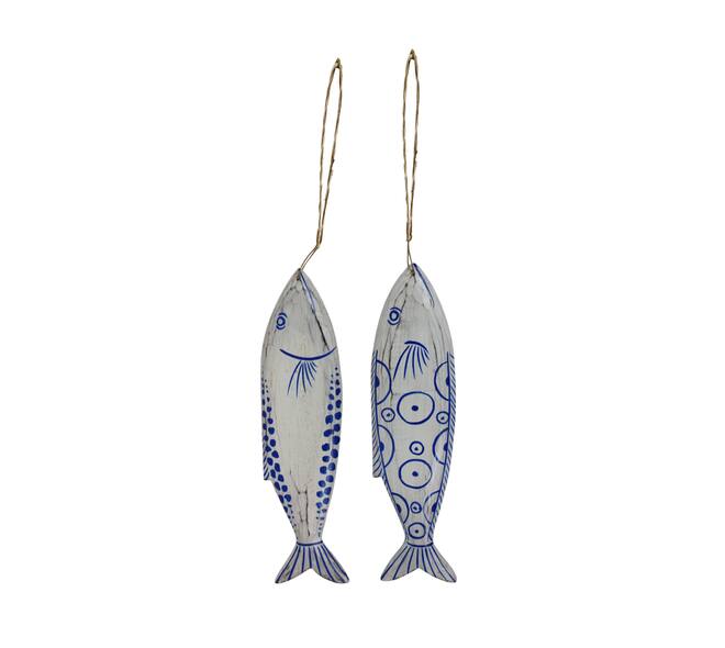 Hanger fish albizia wood 10x2x38cm  - Blue