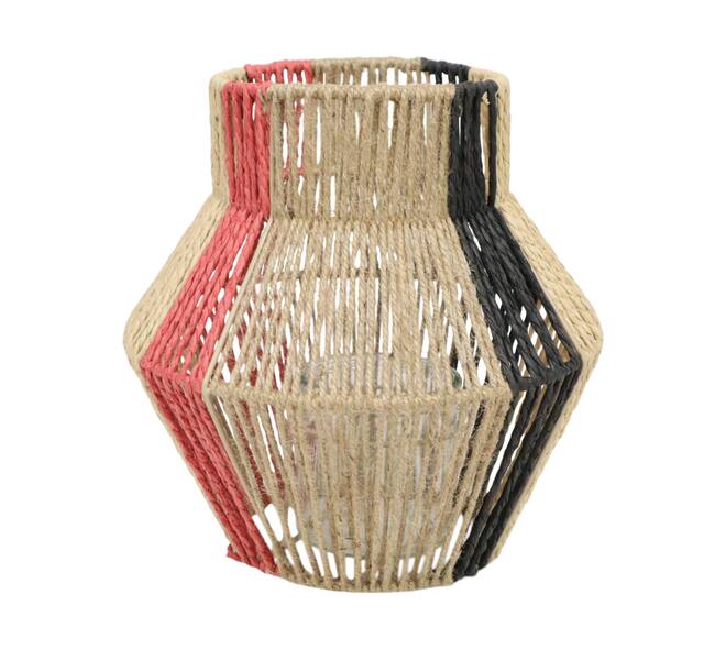 Lantern stripes paper rope with glass 28x28x28cm