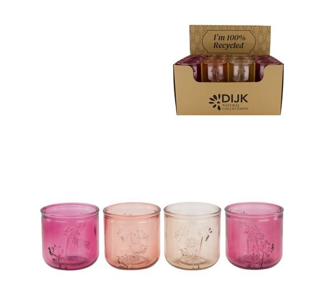 Tealight holder in display tray recycled glass 9x9x9cm C/4
