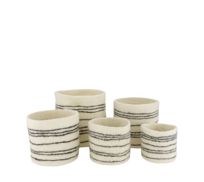 Basket round wool 19x19x19cm  - White