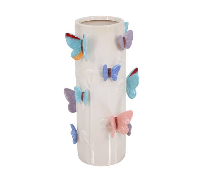 Vase butterflies ceramic 16.2x16.2x31.5cm - Multi