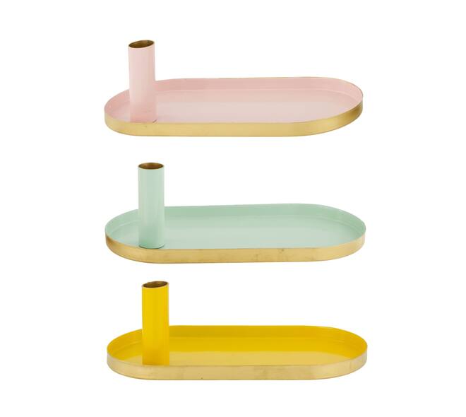 Dinnercandle holder oval metal 24x11x9cm  - Multi