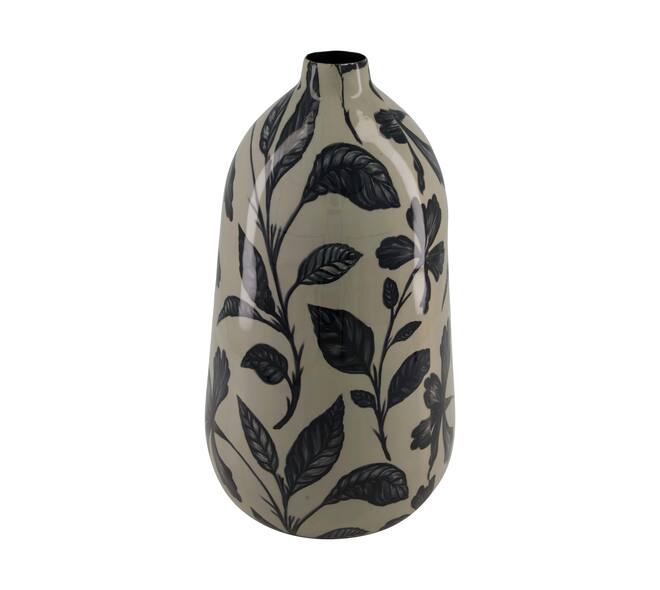 Bottle black leaf metal with print 22.5x22.5x38cm