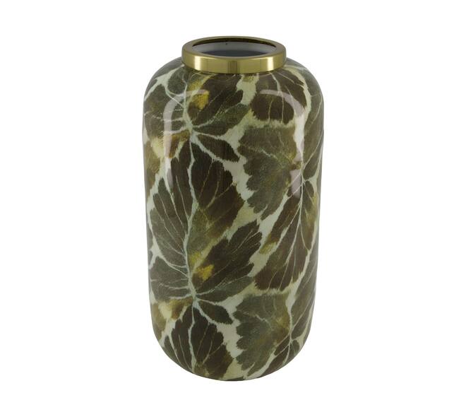Bottle green leaf metal with print 17x17x31.5cm - Green