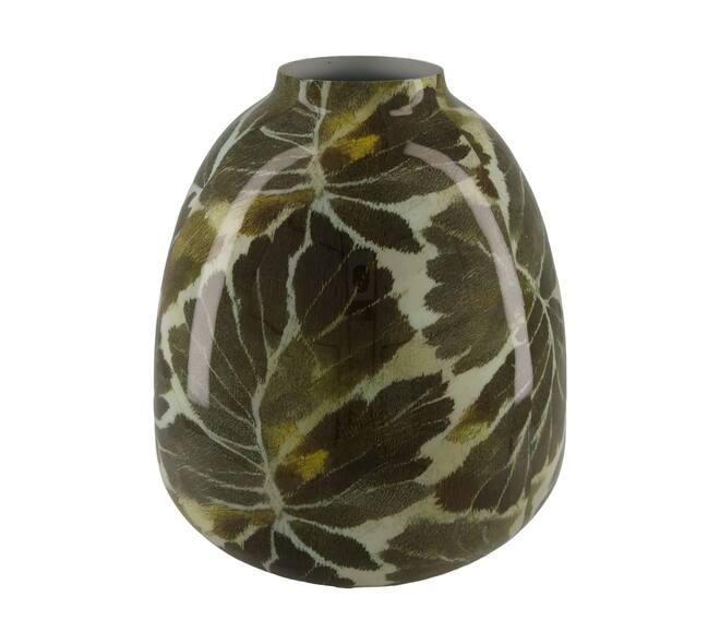 Bottle green leaf metal with print 30x30x35cm
