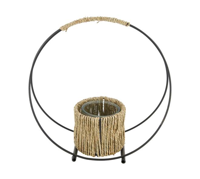 Tealight holder grass with glass 28x11x28cm