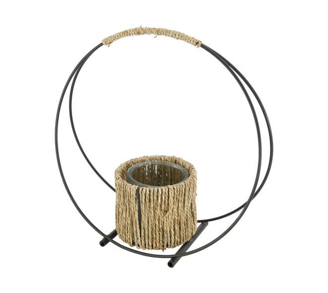 Tealight holder grass with glass 28x11x28cm