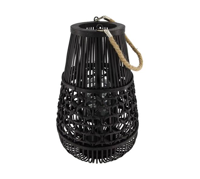 Lantern bamboo with glass 28x28x43cm - Black