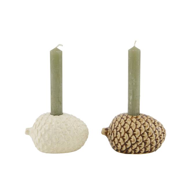 Dinnercandle holder pinecone ceramic 11.5x8.5x6.5cm - Multi