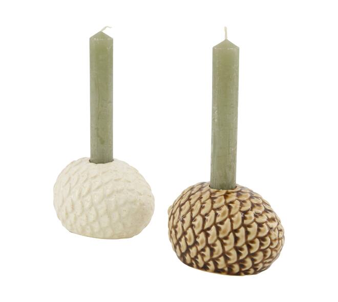Dinnercandle holder pinecone ceramic 11.5x8.5x6.5cm - Multi