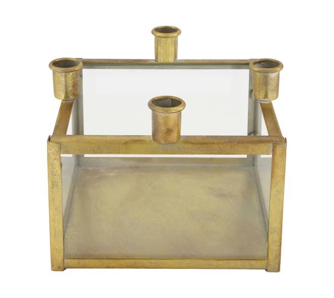 Dinnercandle holder square for 4 candles metal 18x18x15cm - Gold