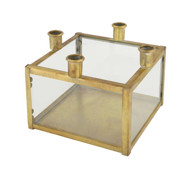 Dinnercandle holder square for 4 candles metal 18x18x15cm - Gold