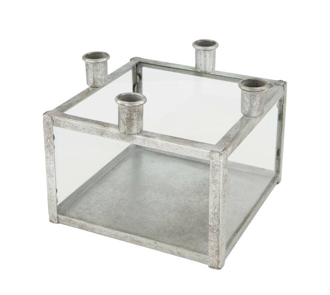 Dinnercandle holder square for 4 candles metal 18x18x15cm