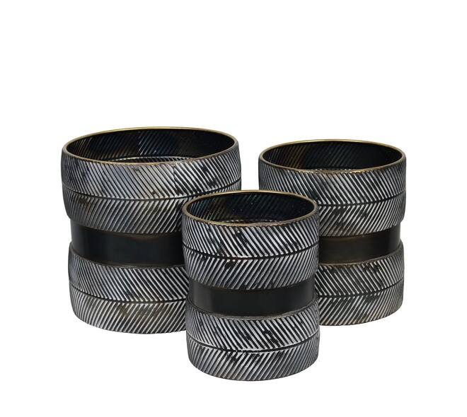 Planter round metal with plastic 38x38x38cm S/3
