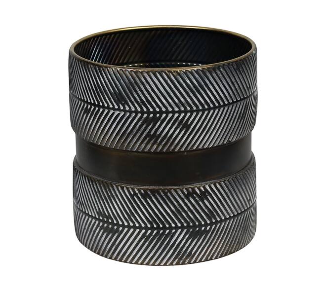 Planter round metal with plastic 38x38x38cm S/3