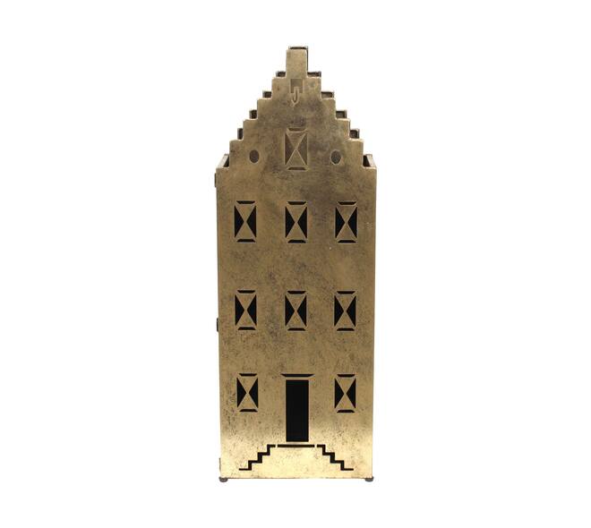 Statue house metal 18x28x78cm - Gold