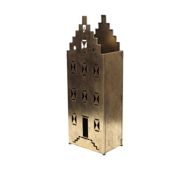 Statue house metal 18x28x78cm - Gold