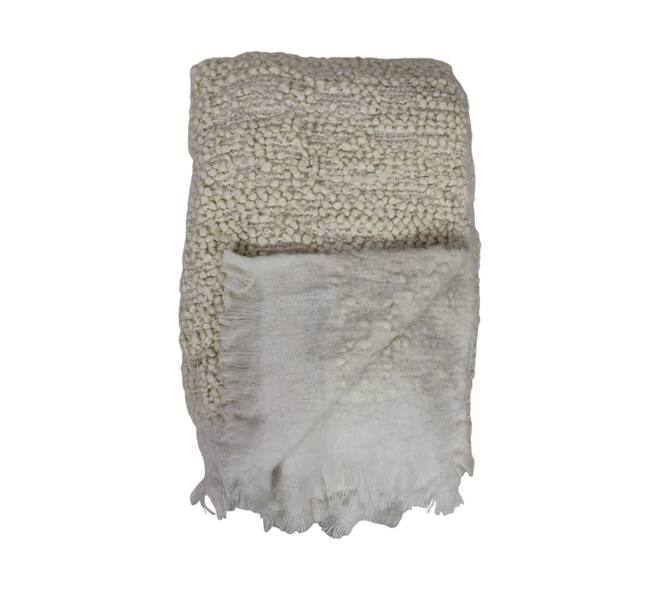 Plaid rectangular boucle polyester 125x150x2cm - White