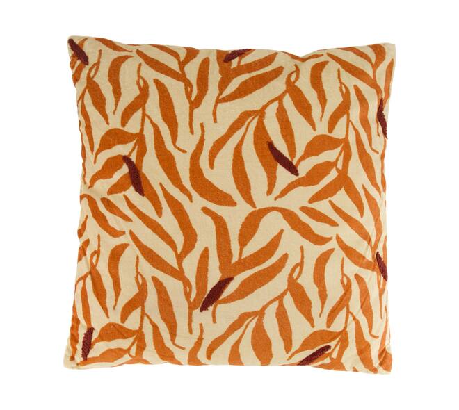 Cushion square leaf print cotton 45x45x8cm