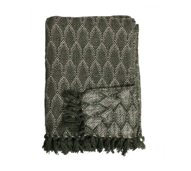 Plaid rectangular leaf print cotton 125x150x2cm - Green