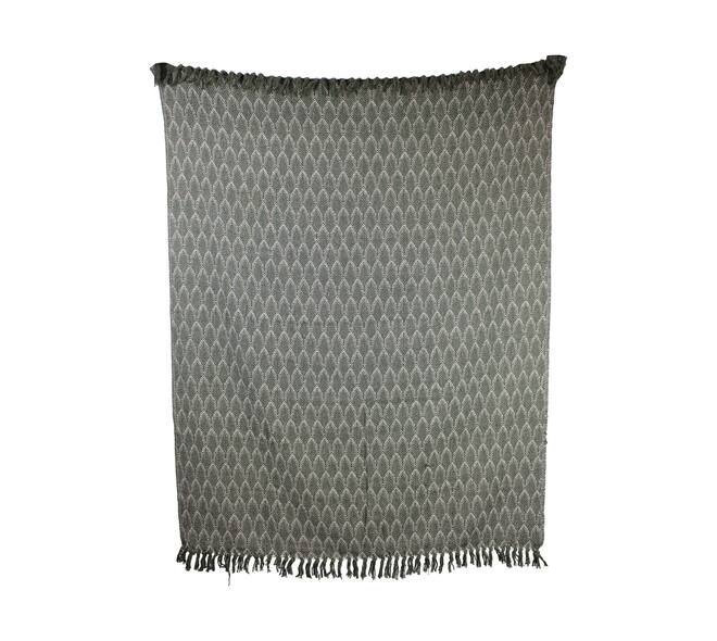 Plaid rectangular leaf print cotton 125x150x2cm - Green