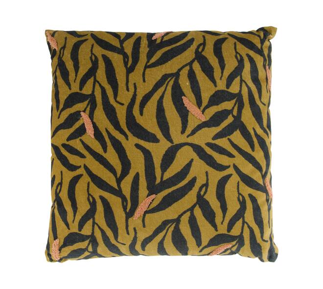 Cushion square leaf print cotton 45x45x8cm