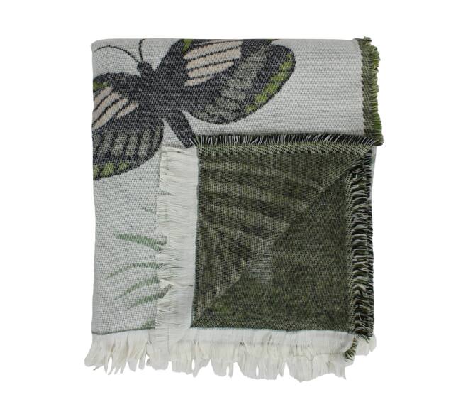 Plaid rectangular jacquard leaves acrylic 125x150x2cm - Green