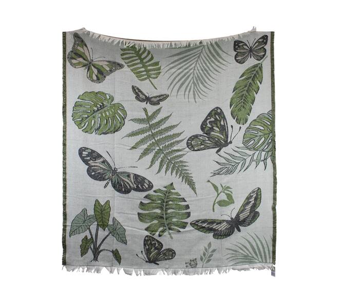 Plaid rectangular jacquard leaves acrylic 125x150x2cm - Green