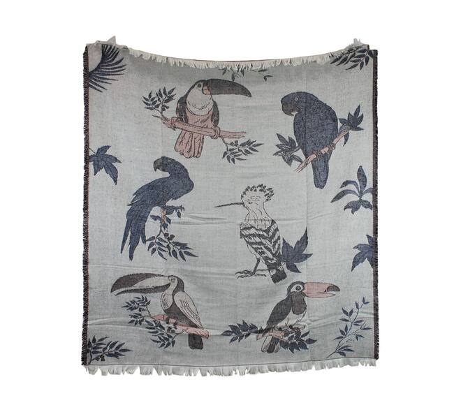 Plaid rectangular jacquard bird print acrylic 125x150x2cm - Multi