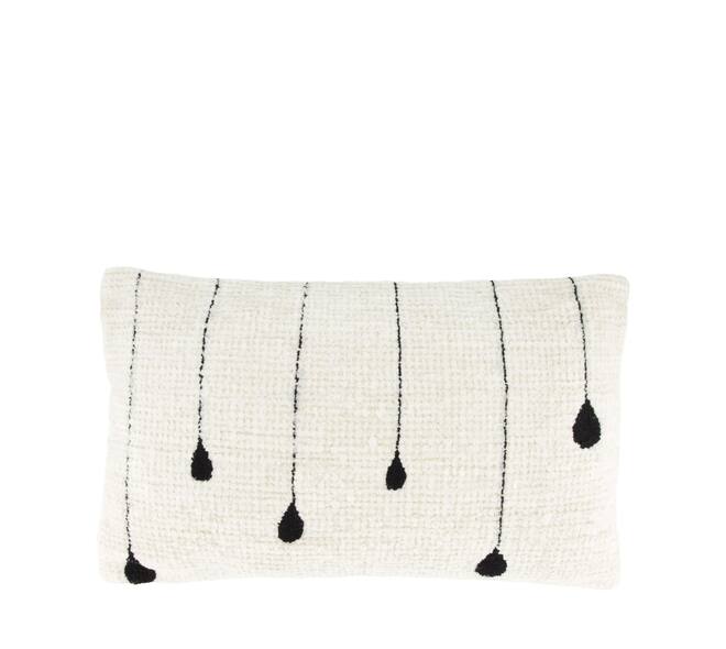 Cushion rectangular embroidery chenille cotton 50x30x8cm - White