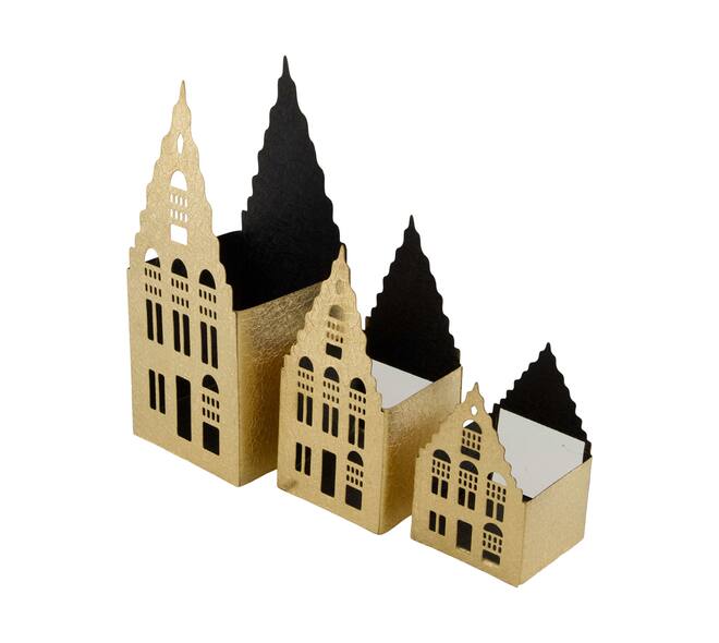 Tealight holder house metal 9x9x22cm  - Gold