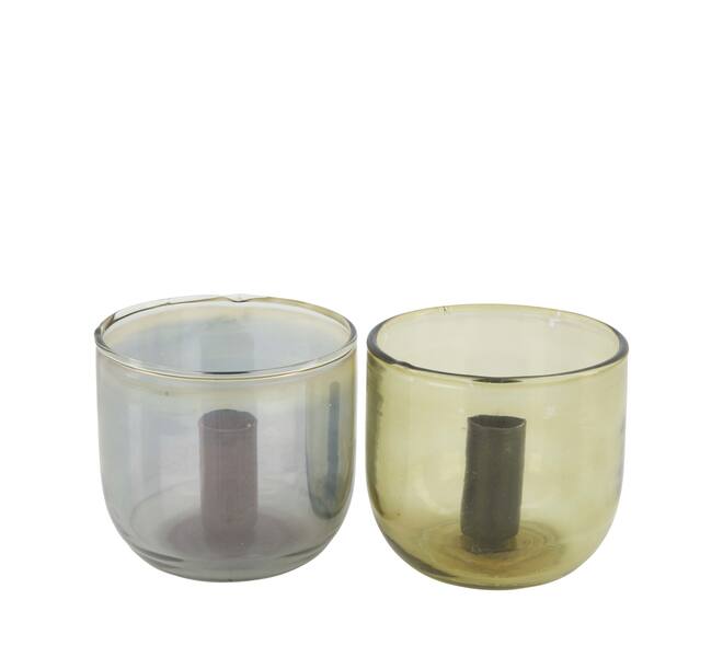 Dinnercandle holder round glass 10x10x10cm  - Grey