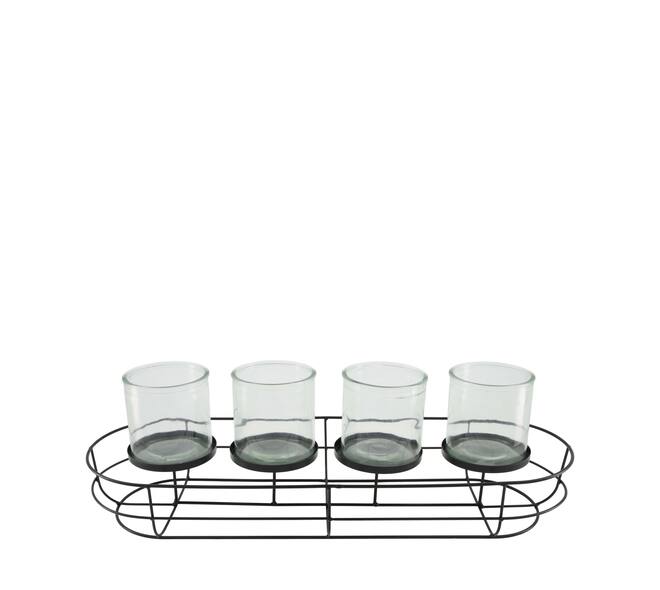 Tealight holder metal with glass 58x19x17.5cm - Black