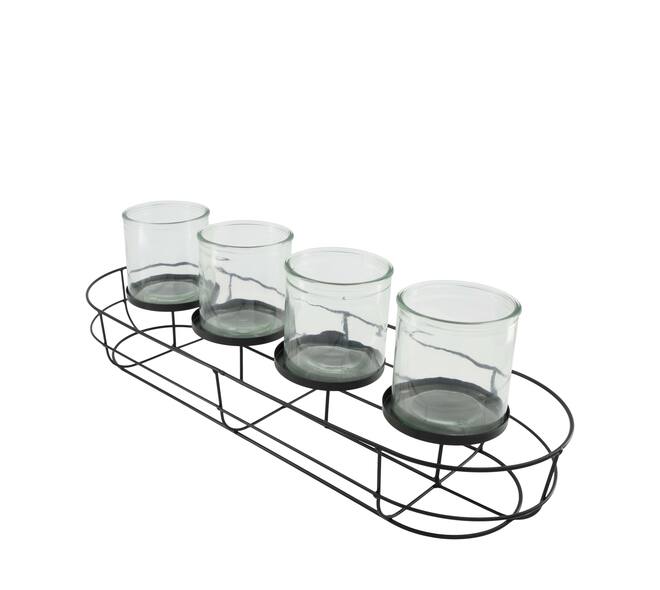 Tealight holder metal with glass 58x19x17.5cm - Black