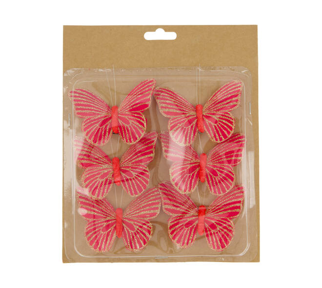 Butterfly fabric on clip 9x7x1.5cm 6pc