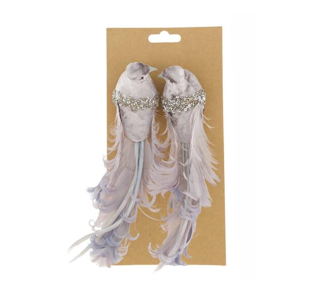 Bird fabric on clip 20x5.5x6.5cm 2pc - Silver