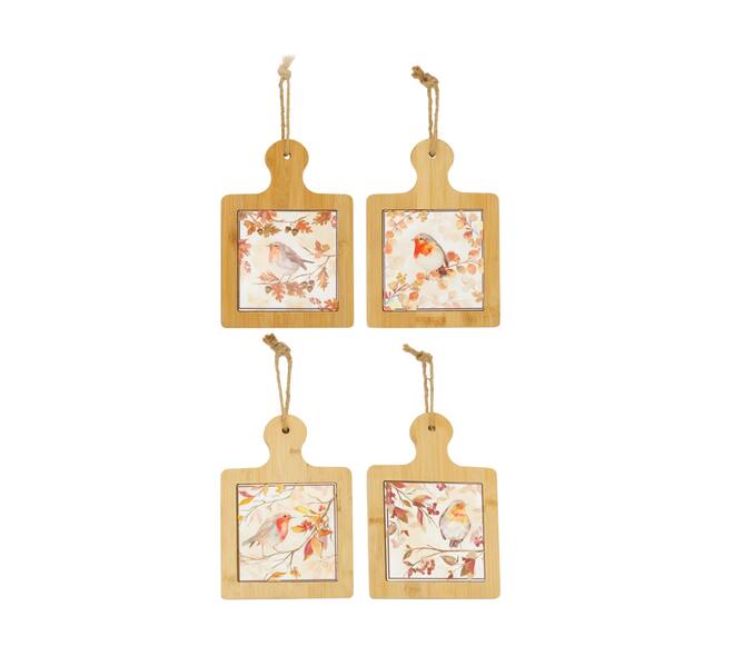 Coaster bird bamboo ceramic with hanger 17.3x24.5x1.2cm - Multi