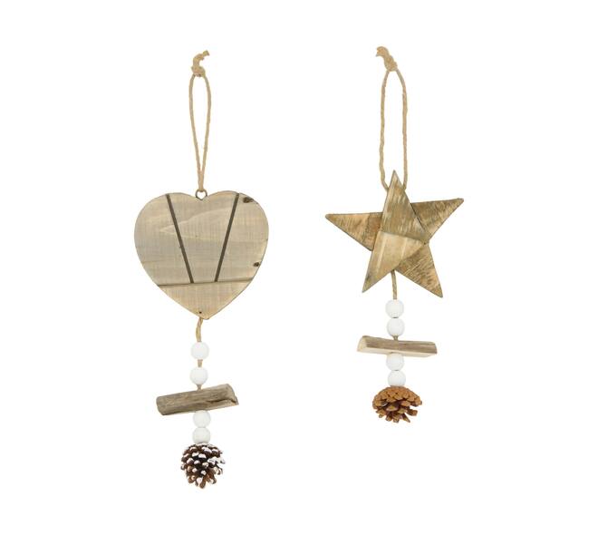 Hanger heart  star historic wood 12x1.5x30cm  - Natural