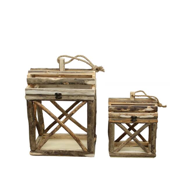 Lantern historic wood with glass 38x28x55cm S/2