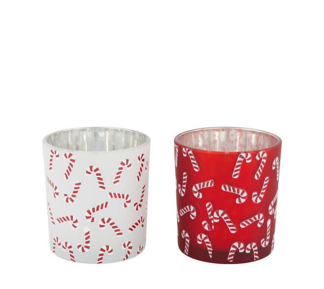 Tealight holder round glass with print 7.3x7.3x8cm C/2