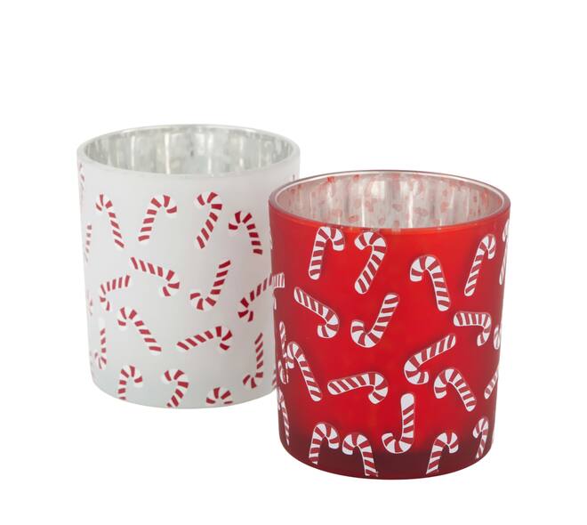 Tealight holder round glass with print 7.3x7.3x8cm C/2