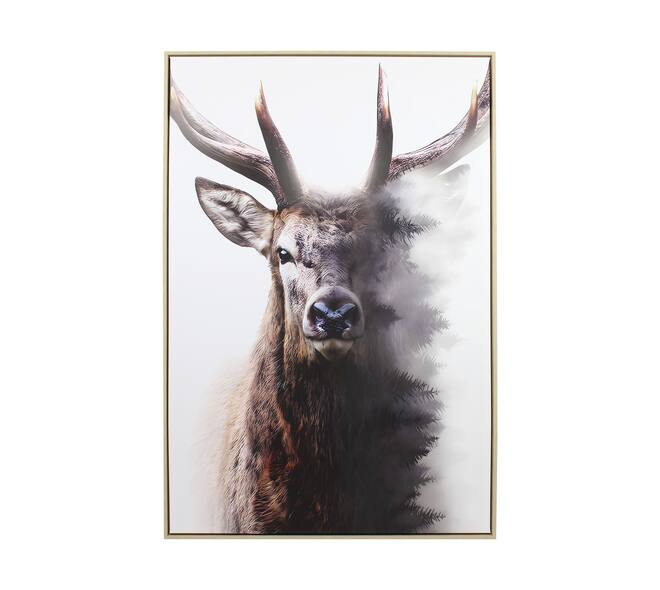 Wall art rectangular reindeer canvas with frame 82.6x4.3x122.6cm - Multi