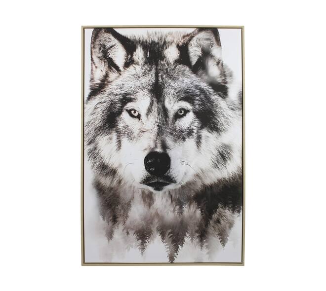 Wall art rectangular wolf canvas with frame 82.6x4.3x122.6cm - Multi