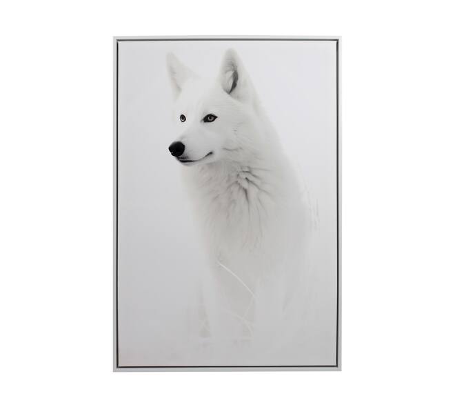 Wall art rectangular wolf canvas with frame 62.6x4.3x92.6cm - White
