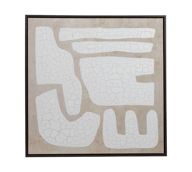 Wall art square plaster canvas with frame 70x4.3x70cm - White