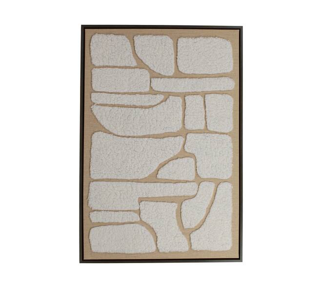 Wall art rectangular canvas with wool with frame 62.6x4.3x92.6cm - Cream