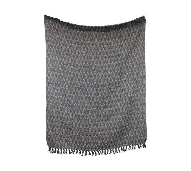 Plaid rectangular leaf print acrylic 125x150x2cm - Grey
