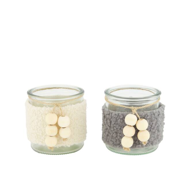 Tealight holder round fabric with glass 8x8x8cm  - Grey